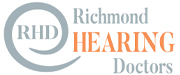 Logo for Richmond Hearing Doctors. The letters RHD are inside a stylized ear design, with Richmond Hearing Doctors written beside it. HEARING is in bold orange, while the other words are in gray.