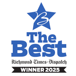 Blue star with a white B above bold blue text reading The Best. Below, Richmond Times-Dispatch is written in black gothic font, and a black banner reads WINNER 2025 in white letters.